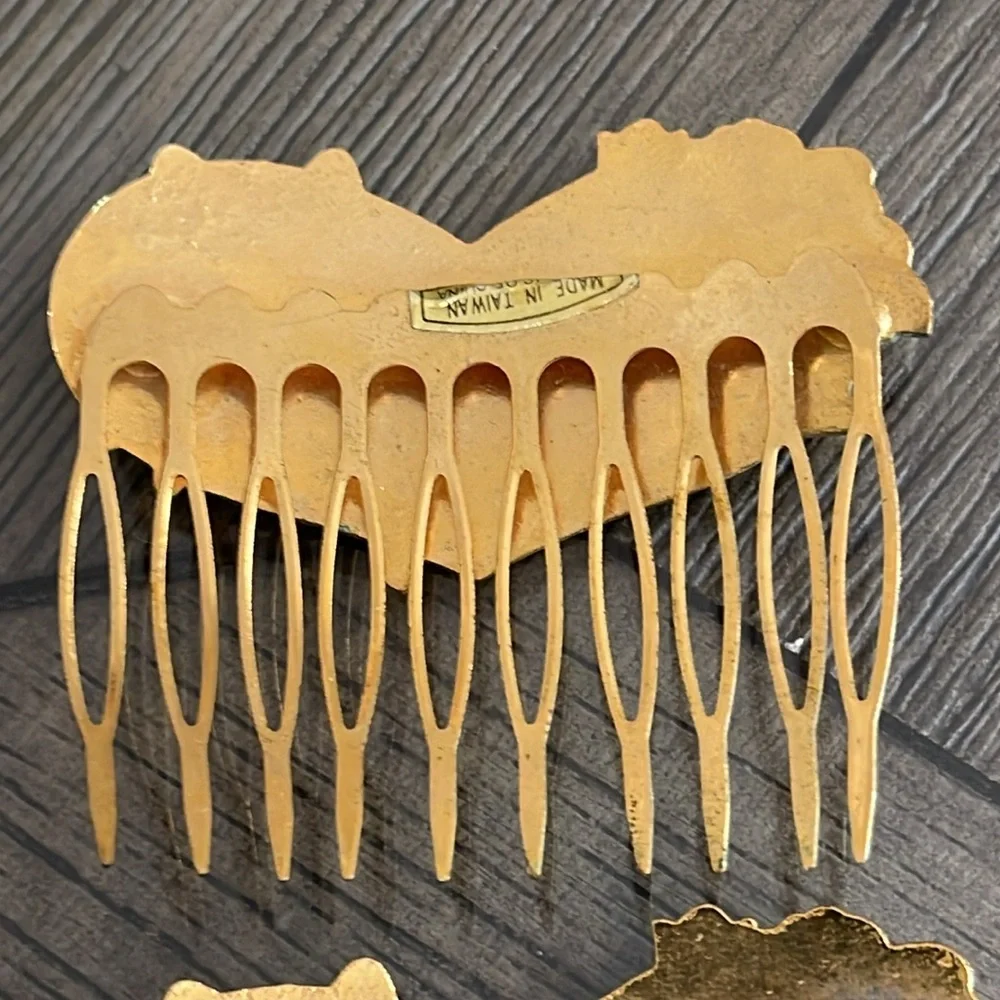 Vintage Cloisonné Butterfly Heart & Flower Hair Combs - Picture 9 of 16